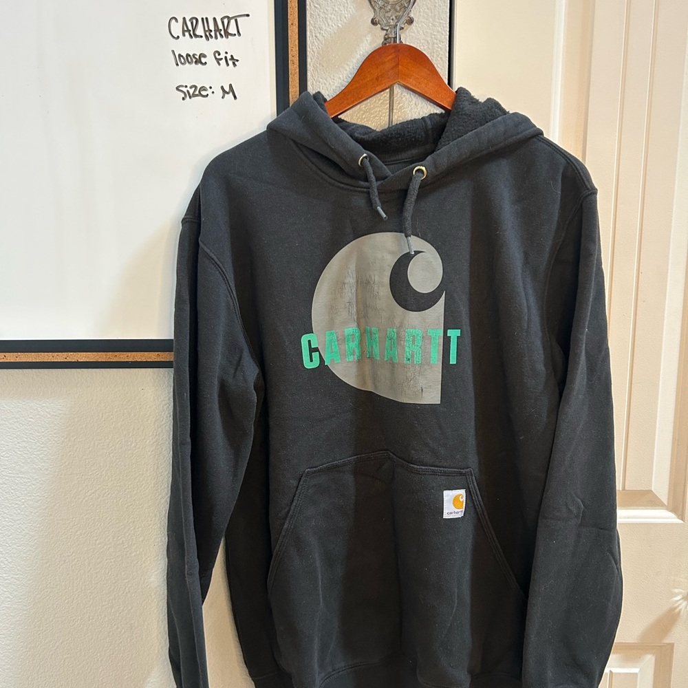 Carhartt Charcoal Hoodie with Teal Logo PRICE NEGOTIABLE